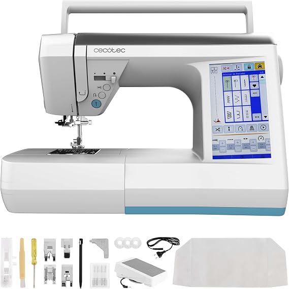 Cecotec BelleCouture 36000 Control Digital Sewing Machine 7" Touch Screen, 360 Stitches, PedalFree, Automatic Threading, LED Light, Thread Cutter, Up/Down Needle, Complete Accessories Kit