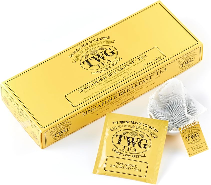 TWG Tea | Singapore Breakfast Tea | Black & GreenTea | Vanilla & Spices | 15 Hand Sewn Cotton Teabags | Gift Set