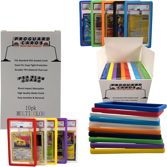 10PK Multicolor PSA Slab Guards for Standard Graded PSA Slabs | Exact Fit Snap Tight Protection | Shock Absorption | Matte Finish (10pk Multicolor)