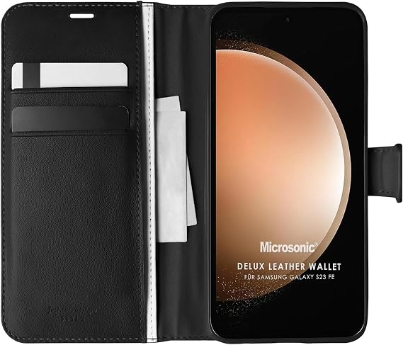 Case for Microsonic Samsung Galaxy S23 FE Delux Leather Wallet Black [Screen Case Compatible with Galaxy S23 FE - Black]