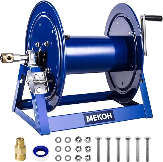 MEKOH Large Commercial Pressure Washer Hose Reel 350ftx3/8”, 5000PSI Manual