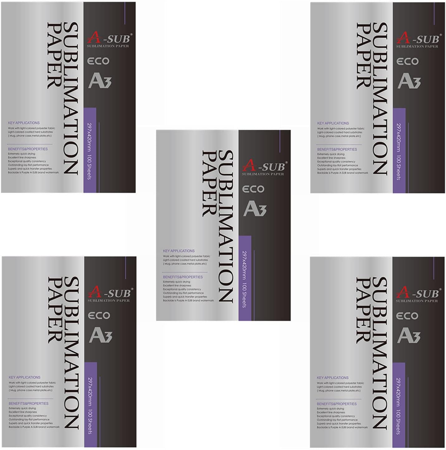 A-SUB Sublimation Paper A3, 297x420mm, 500 Sheets, Compatible with EPSON, SAWGRASS, RICOH, Brother Sublimation Printers