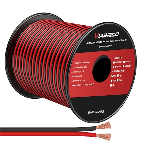 VIABRICO 12Gauge 100FT Electrical Wire - 2 Conductor Red/Black Cable for LED Lighting Strips - 12AWG Copper Clad Aluminum - 12V/24V DC