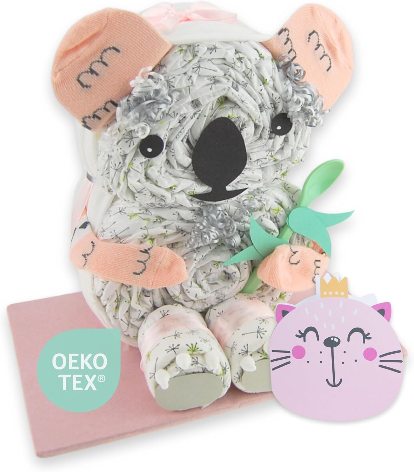 com Koala | Pink Nappy Cake - Includes 26 Lilydoo Nappies | New Baby Gift | Christening Gift | Baby Shower Gift - Handmade