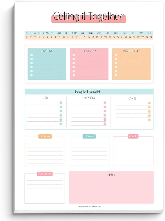 Brain Dump Notepad, to Do List Desk Pad, Productivity Planner, ADHD Daily Planner | 50 Undated Tear Away Sheets A4 (Colorful)