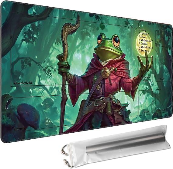 for MTG Playmat 27.5 x 15.7in with Zone,Mage Frog with Staff