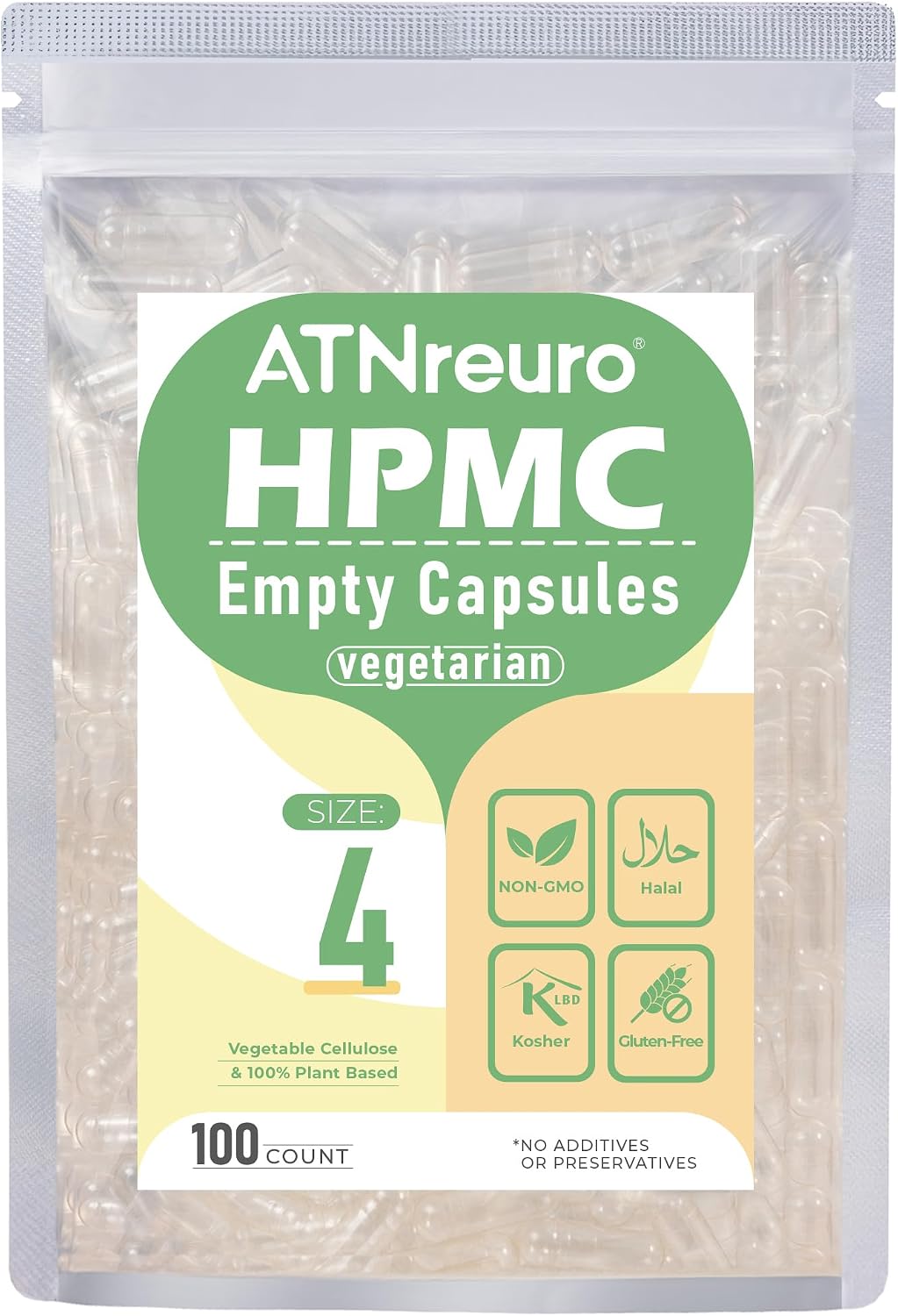 100 Count Size 4 Empty Vegan Capsules -Very Tiny Empty Pill Capsules for Powders Supplements