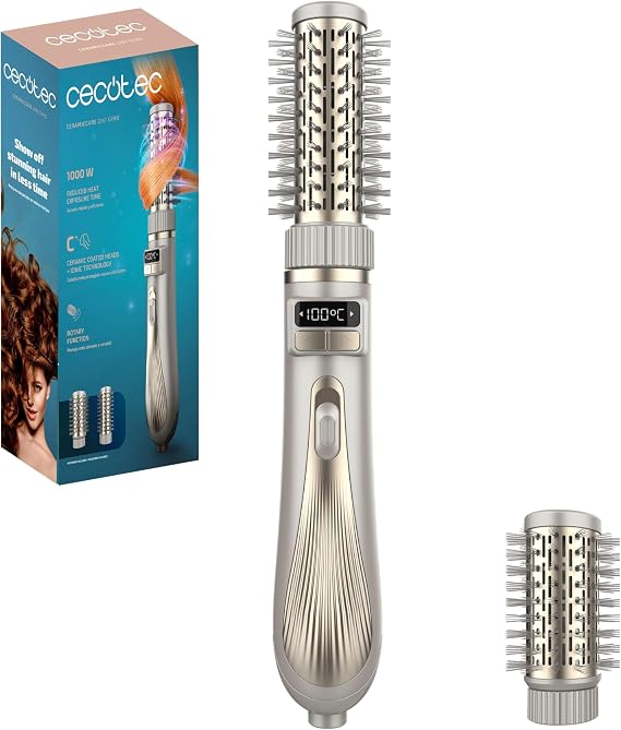 Cecotec Air Brush with 2 CeramicCare 2in1 Gyro Heads, 1000W, Double Ceramic Heads, Rotary and Ionic Function, Temperature Display and 360º Cable