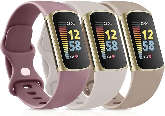 Pack 3 Straps Compatible with Fitbit Charge 5 Strap for Women Men,Soft Adjustable Sport Replacement Wristband Only for Fitbit Charge 5 Straps(Small,Starlight/MilkTea/Violet Smoke)