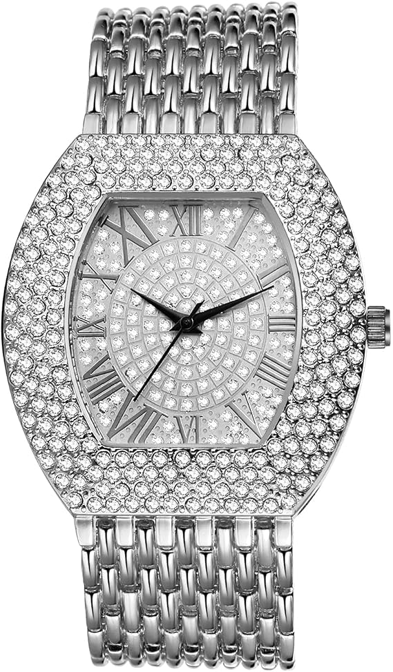 JewelryWe Men's Women's Watch with Rhinestone Roman Numerals Dial Metal Strap Quartz Analogue Watch Mother's Day Gold Silver