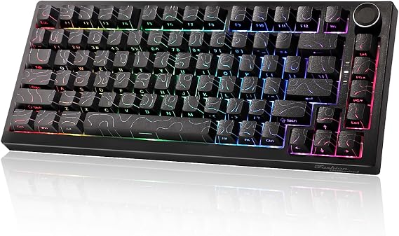 K81 Wireless Mechanical Keyboard,75% keyboard with Knob, Topographic,Bluetooth/2.4G/USB,8000mAh,Hot Swap, RGB Gaming Keyboard with Anti-Ghosting,for Win/Mac (black)
