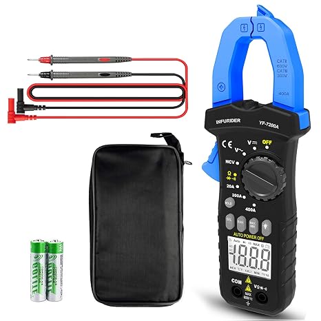 Digital Clamp Meter, YF-7200A TRMS 400 Amp Current Clamp on Multimeter with AC Current Ammeter AC DC Voltage Voltmeter Resistance Ohmmeter and Diode Tester(Manual & Auto Range DMM)