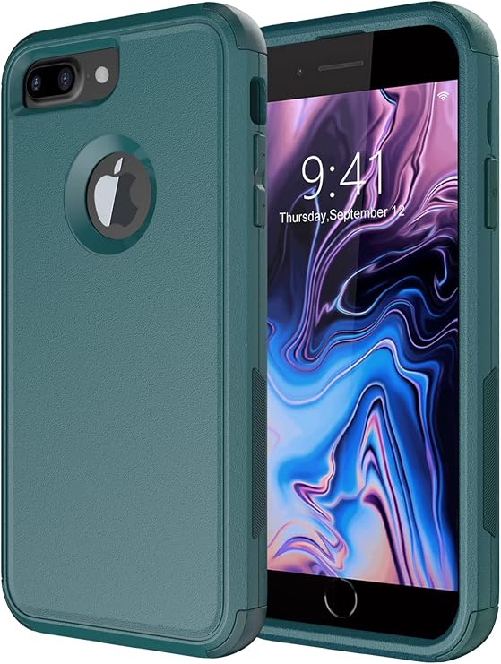 iPhone 8 Plus ケース、iPhone 7 Plus ケース 耐衝撃 ドロップルーフ 防塵、Apple iPhone 8 Plus & 7 Plus用ヘビーデューティ保護電話ケースカバー ダークグリーン
