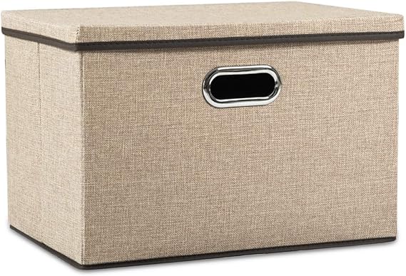 Prandom Large Storage Box with Lid,Foldable-43x30x30cm,Khaki[1-Pack]