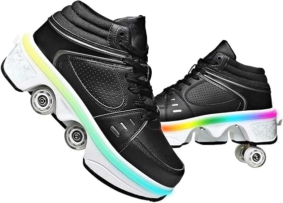 Roller Skates, Retractable 4 Wheels Skateboard Sneakers, Skating Shoes, Sneakers with Wheels for Boys Girls