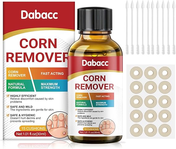 Corn Remover for feet, Fast Acting Corn Removal, for Corn, Calluse, Warts and Thorns, 30ML Liquid with 15PCS Cushions 10PCS Swabs