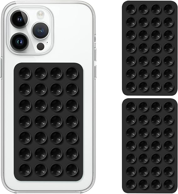 シリコン両面吸着フォンケース2個パック iPhoneとAndroid携帯電話用の取り外し可能なマウント、強力な粘着ホルダーハンズフリー自撮りやビデオ用 - ブラック