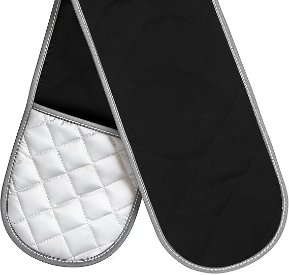 Double Oven Gloves Heat Resistant To 250C Independently Tested And Certified Extra-Long Length Oven Mitts heat protection for 15 seconds, average, Grey