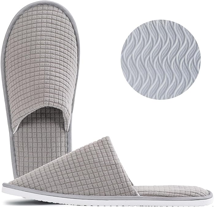 EQLEF Portable Travel Slippers, Soft Coral Velvet Hotel Slippers with Thick 7mm Soles Reusable Anti-Slip Spa Slippers, Grey, UK: 5-9, EU: 38~44