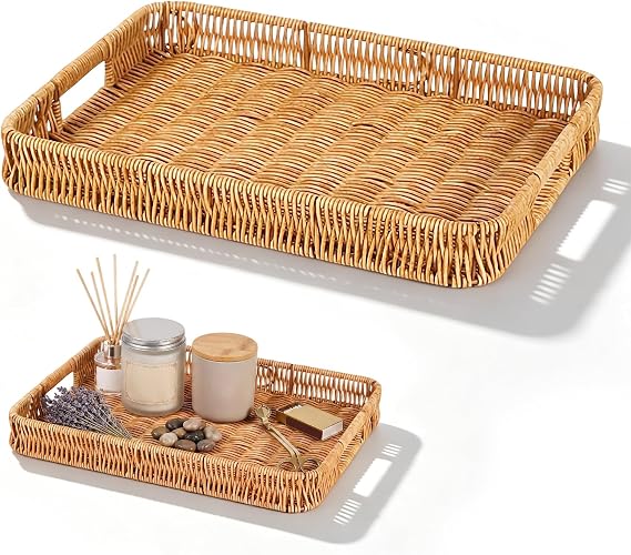 Rectangular Rattan tray, Rattan Basket with Handles