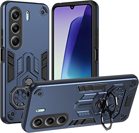 Tecno Camon 40 Pro 5G用キックスタンド付き電話ケース、ミリタリーグレードの高耐久保護モバイルカバーPCマットテクスチャカバー頑丈な耐衝撃TPU頑丈なケースBlue