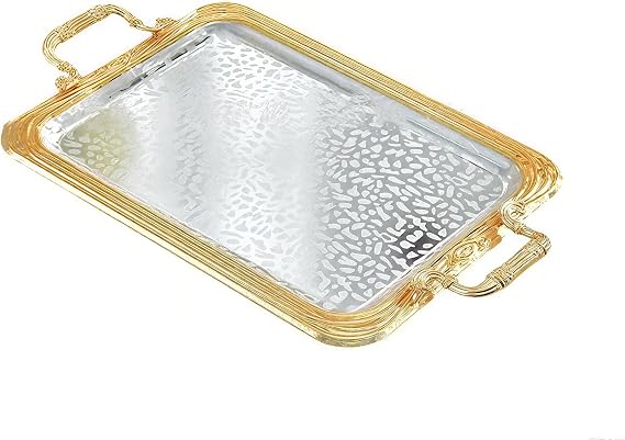 Stainless Steel Rectangular Gold Serving Trays With Handles 42×24cm