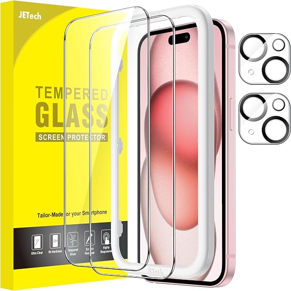 JETech Screen Protector for iPhone 15, 2+2 Pack
