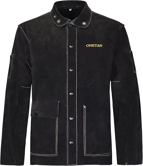 Leather Welding Jacket,Heavy Duty Safety Coat,Heat and Flame Resistant