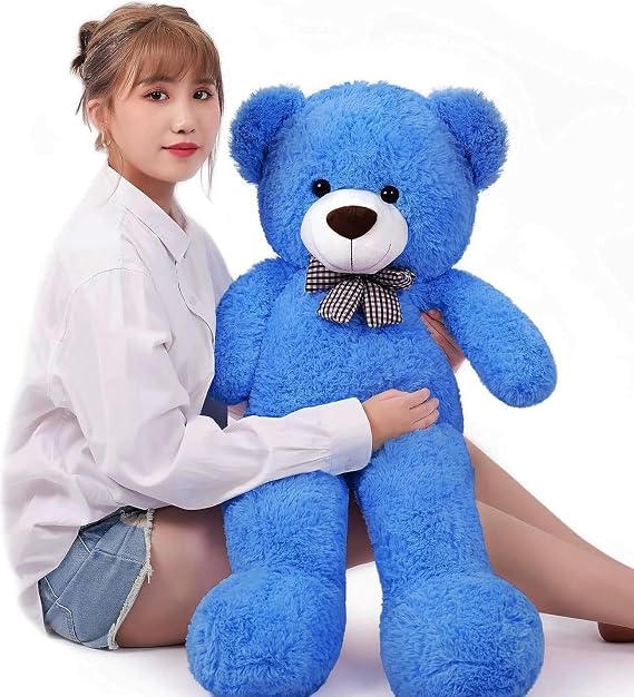 80 cm Papyonlu Sevimli Peluş Şaşkın Ayı - Sevgiliye Özel HEDİYE Mavi