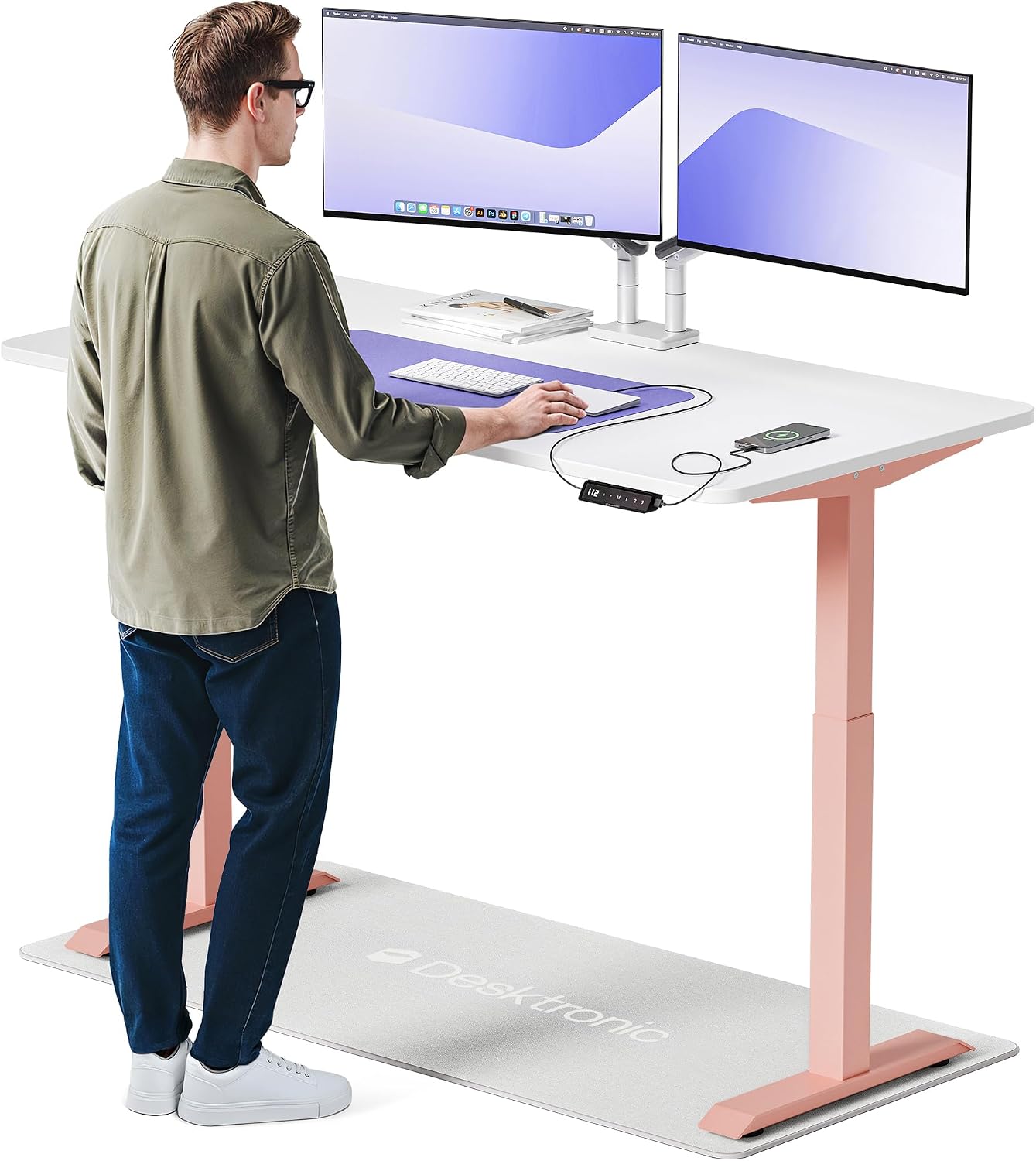 Desktronic HomeOne – Elektrisch höhenverstellbarer Schreibtisch aus 160 × 80 cm mit Touchscreen-Steuerung & integrierten USB-A & USB-C Ladeanschlüssen