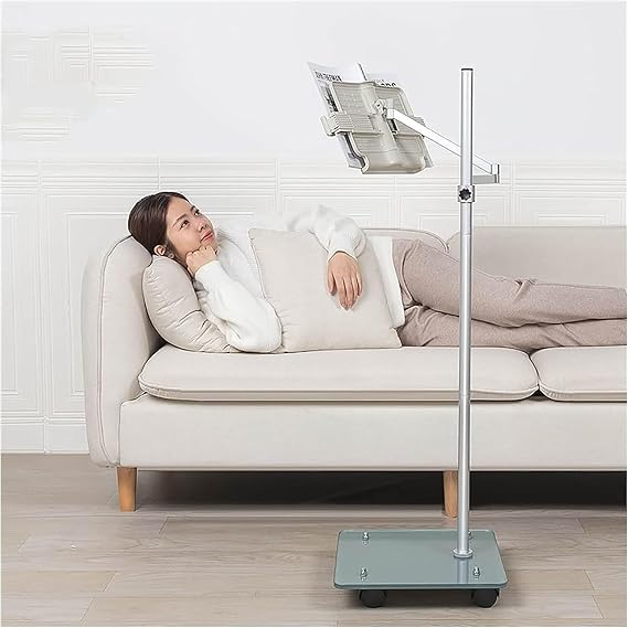 Tablet Floor Stand, Adjustable Handsfree Reading Holder for Bed, Holders for Cooking, Tablet Stand with Wheels, Sheet Music Stand & Floor Book Stand