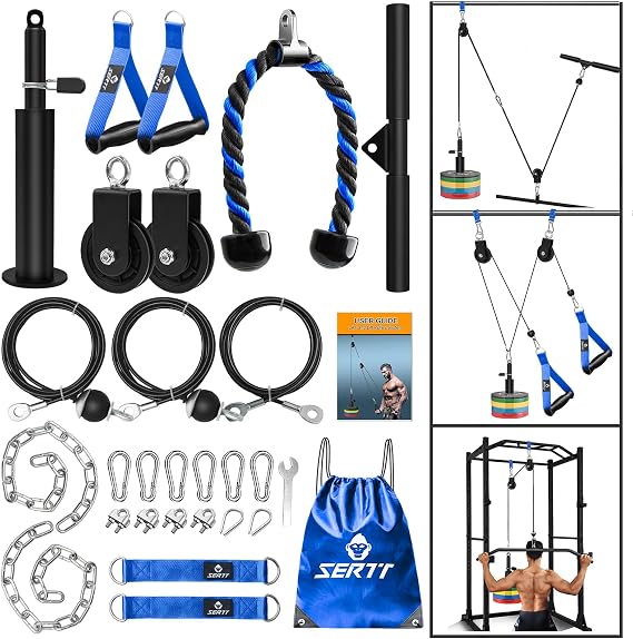 Weight Cable Pulley System Gym, Upgraded Cable Pulley Attachment for Gym LAT Pulldown, Bicep Curl, Triceps, Arm Workout - Weight Pulley System Home Gym Add-On Equipment