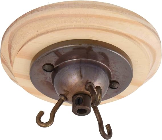 ElekTek 3 Hook Ceiling Rose Kit with Matching Screws Cord Grip and Wood Ceiling Pattress Antique Brass [Energy Class A]