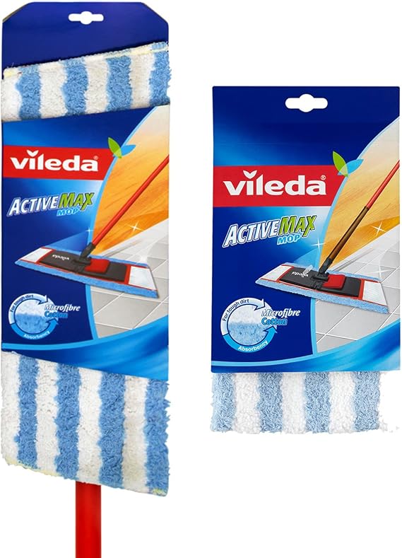 Vileda Active Max Flat Mop with Extra Microfiber Refill, Red