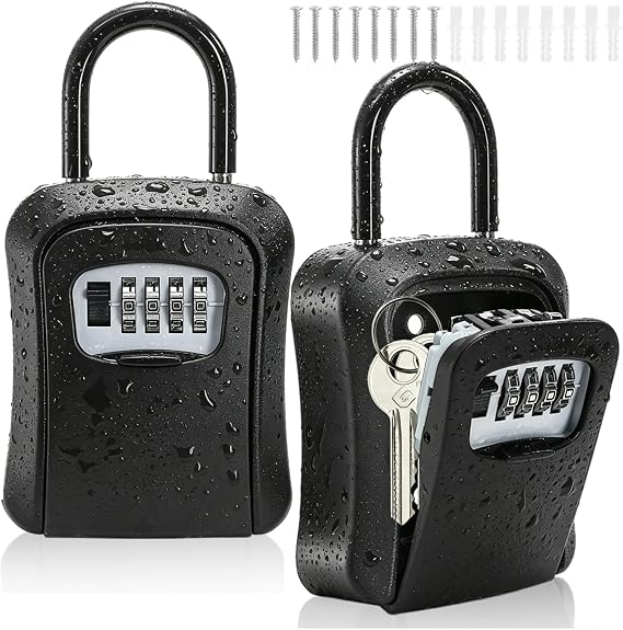 Cididu 2 Pack Key Lock Box for Outside, Wall Mount Lockbox for Keys with Code, Waterproof Key Safe Storage Box 4 Digit Combination, Portable Resettable Door Lock Box for Realtors Retail Store Garage