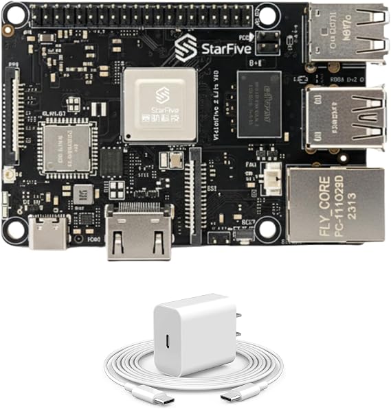 StarFive VisionFive 2 Lite, 4-Core RISC-V Dev Board, 2GB RAM, 4K HDMI, PCIe 2.0, Wi-Fi 6/BT5.4, Gigabit Ethernet, 40-Pin GPIO, Low-Cost Linux SBC for IoT/Edge (8GB with WiFi, Power Kit)