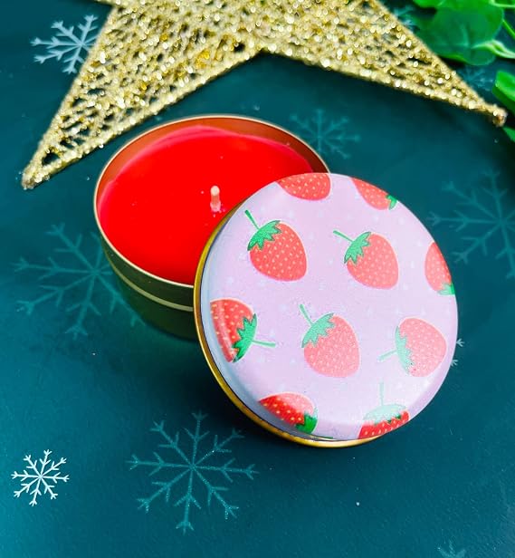 giftmoda Çilek Tasarımlı Kokulu Teneke Mum (Kırmızı)