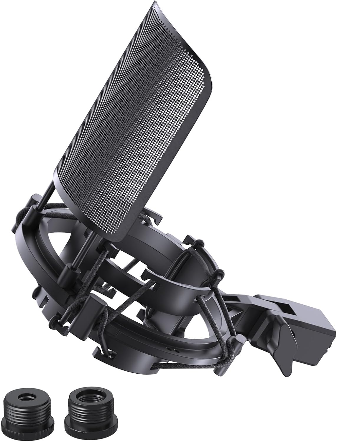 AT2020 Microphone Shock Mount with Metal Pop Filter, [Custom Built for audio technica Mic] Anti-Vibration Suspension Shockmount Holder Clip Compatible with AT2020USB+ AT2035 ATR2050 AT3035 AT3060