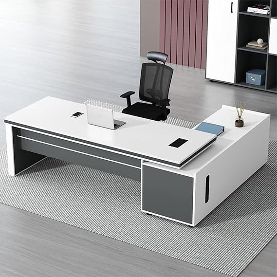 L-Shaped Office Desk with Locking Drawers, 71" Executive Writing Table, Wood Computer Desk, Side Storage, Cable Management, Modern Home Office Furniture (Left)