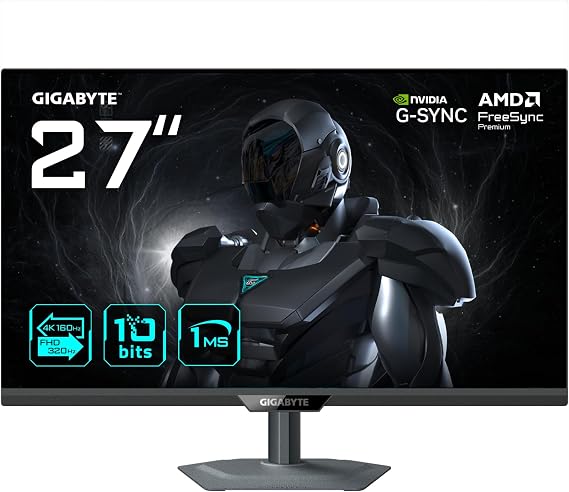 GIGABYTE G27UP 27" SS IPS Dual-Mode Gaming Monitor, 4K UHD 160Hz / FHD 320Hz, 1ms GTG, Mat Ekran, HDMI 2.1 & DP 1.4, HDR Ready, 95% DCI-P3, USB-C, G-SYNC Compatible, FreeSync Premium