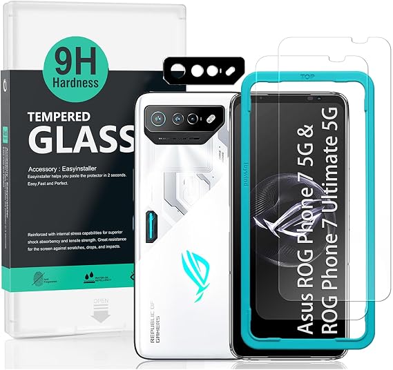 Ibywind Screen Protector For Asus ROG Phone 7 5G/ROG Phone 7 Ultimate 5G 6.7"[2 Pack],9H Hardness Tempered Glass,With 1Pc Camera Lens Protector,Easy to Install