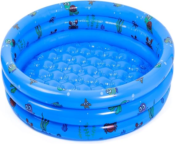 Highttoy Paddling Pool for Kids, 51" Round Inflatable Swimming Pool, Blue
