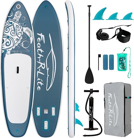 FEATH-R-LITE Inflatable Stand Up Paddle Board Ultra-Light Paddleboards - SUP Accessories Adjustable Paddle, Pump, Backpack, Leash, Fins for All Skill Levels