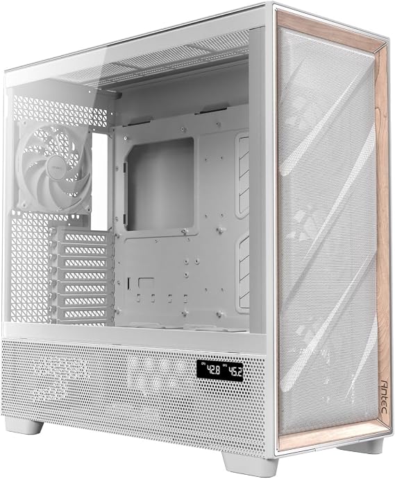 Antec Flux PRO Full Tower Temperli Cam Beyaz/Ahşap ATX E-ATX Oyun Kasası, ARGB Fanlı