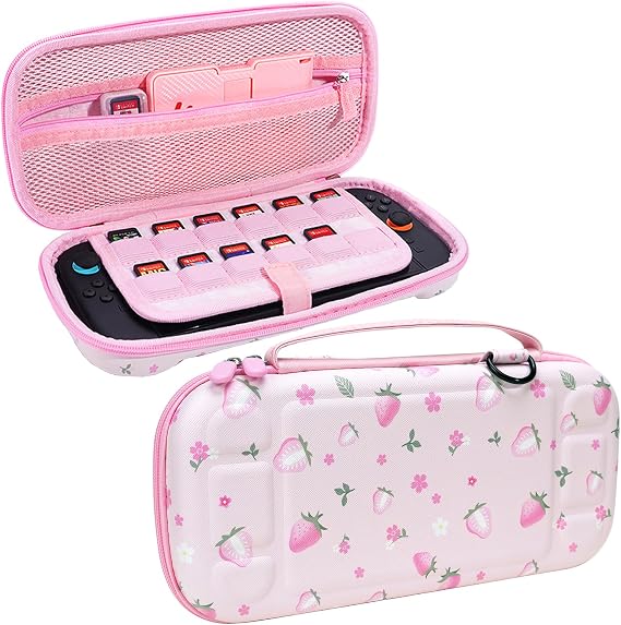 FIWWAT Slim Carrying Case for Nintendo Switch 2 (2025) with 12 Game Card Storage Pocket, Cute Waterproof Portable Hard Travel Bag for Switch 2 & Accessories - Pink