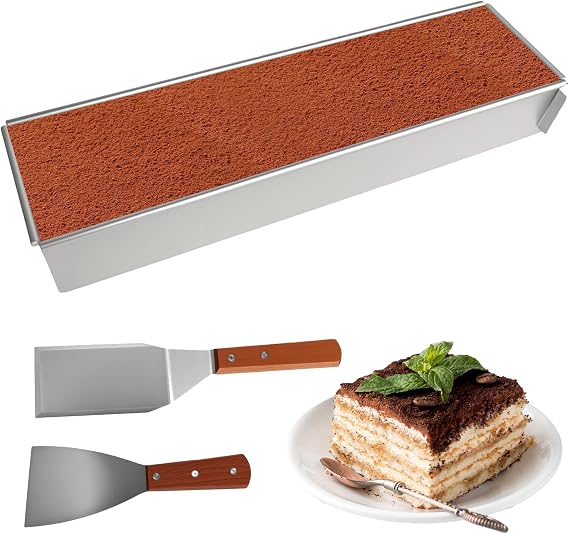 Rectangular Adjustable Baking Frame Rectangular Cake Mould Non-Stick Baking Mould Rectangular Made of Aluminium Alloy with 2 Spatulas Cake Mould Square for Cake Preparation Toast