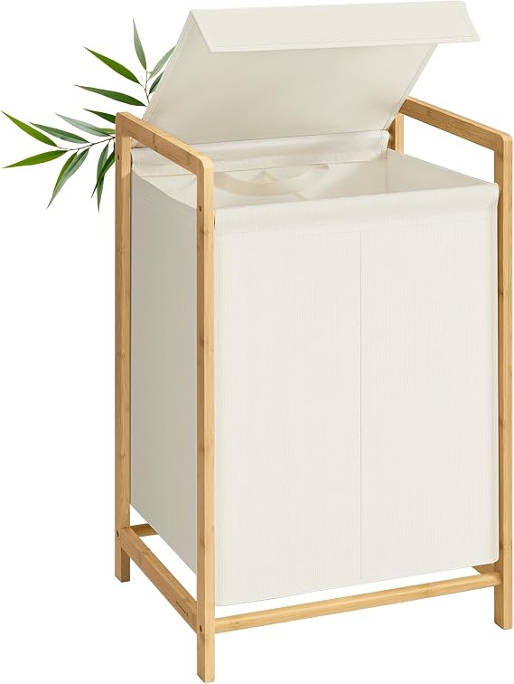 SONGMICS 2-Compartment Laundry Basket, Bamboo Frame, 100 L