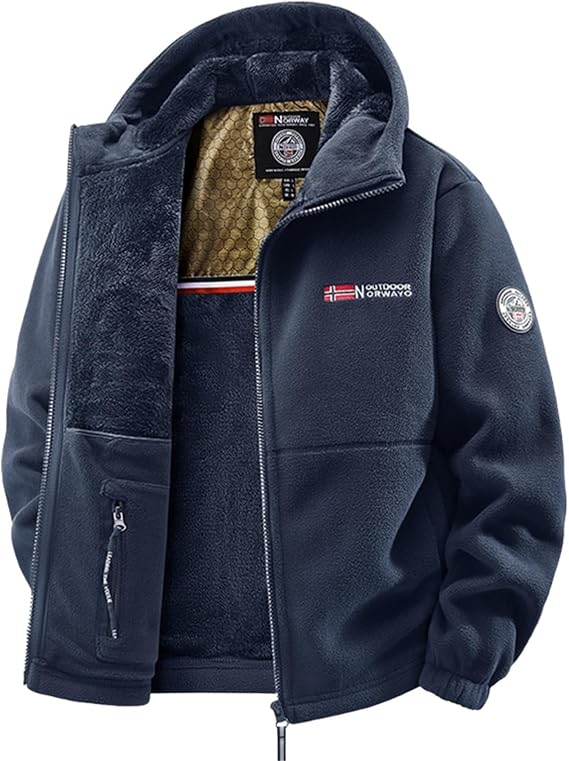 Double-Layer Fleece Hooded Jacket,Unisex Ultra-Warm Sherpa Jacket, Men's Full-Zip Tactical Coat Sherpa Jacket's with Pockets