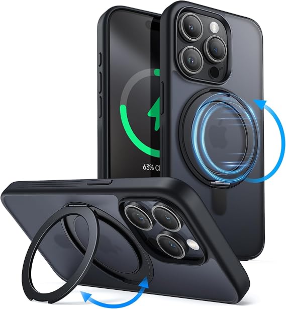 JETech 360° Rotatable Ring Stand Case for iPhone 15 Pro Max, Black Titanium