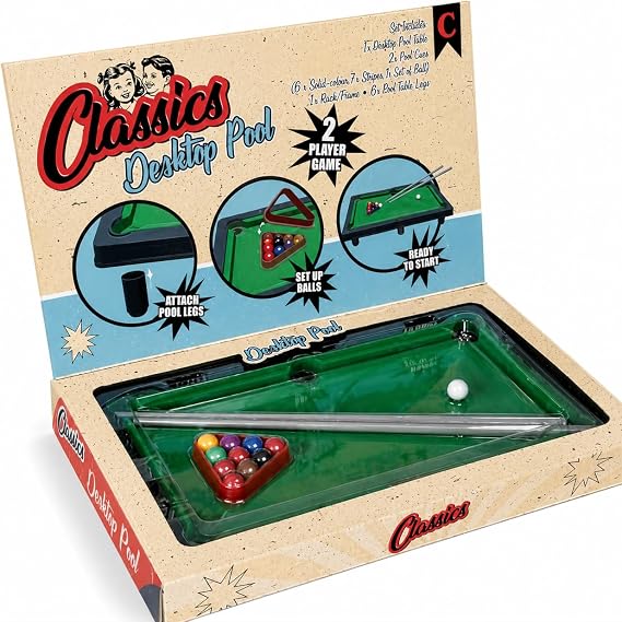 Mini Snooker Table Set with 2 Cues, Balls and Triangle, 2-4 Players, Ages 3+